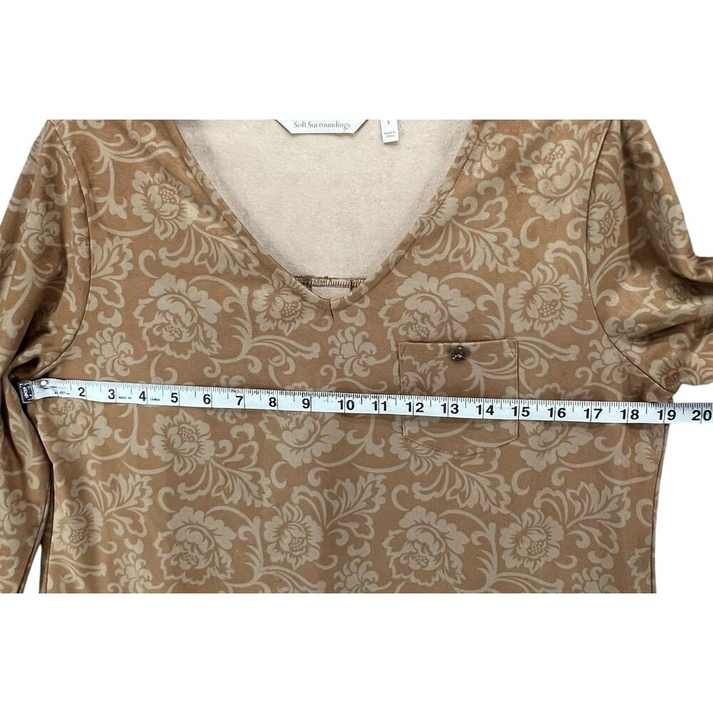 Soft Surroundings Tunic Top Womens S‎ Tan Faux Suede Floral Roll Tab Boho Chic - Picture 6 of 14